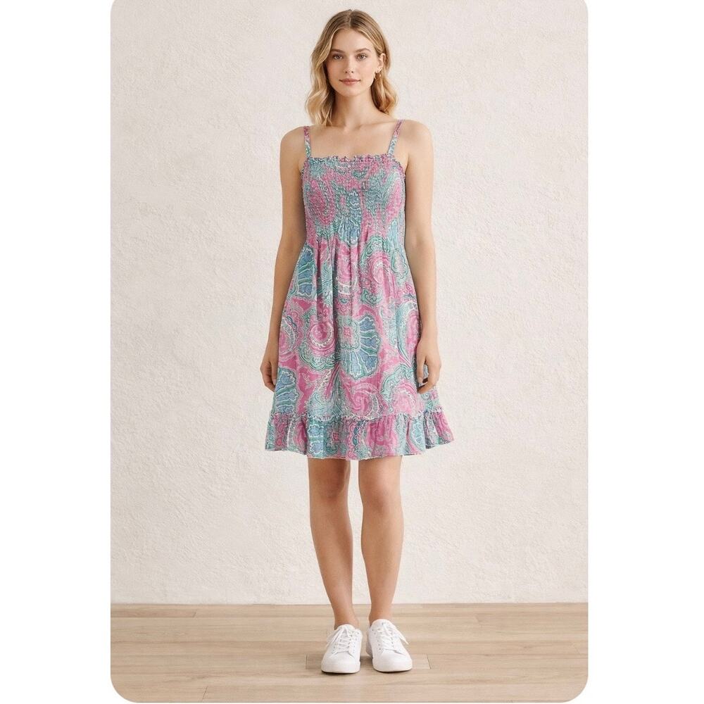 Lauren Ralph Lauren 90s Pastel Paisley Smocked Sundress Medium